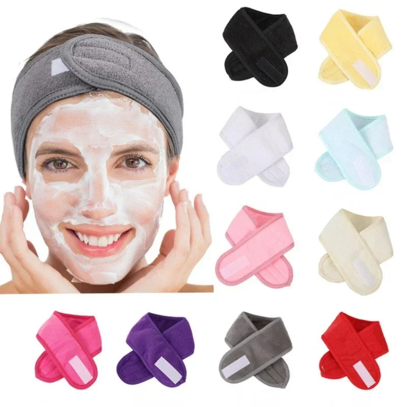 Women Adjustable SPA Facial Headband Bath Makeup Hair Band Headbands for Face Washing Soft Toweling Hair Make Up Accessories